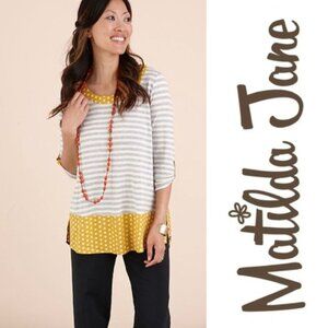 Matilda Jane | Gray & Yellow Oracle Tunic Top Stripes & Polka Dots | Size Medium